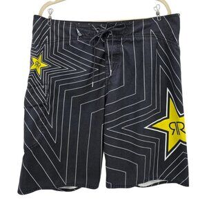 Fox Racing Rockstar Energy Drink Mens 38 Board Shorts Star Logo Black Swim